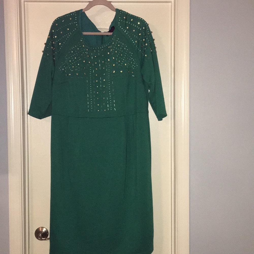 Embellished Jade green sheath dress